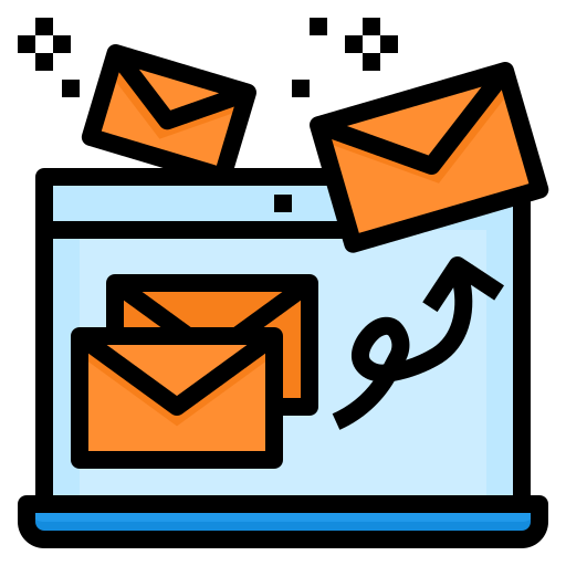 Icon of a computer sending emails